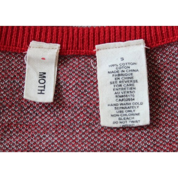 Vintage MOTH Anthropologie Lovelorn Cardigan Red Hearts Sweater, Size S Small XS - Picture 8 of 8